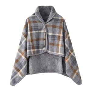 double layer plaid cape shawl reversible checkered wrap for women