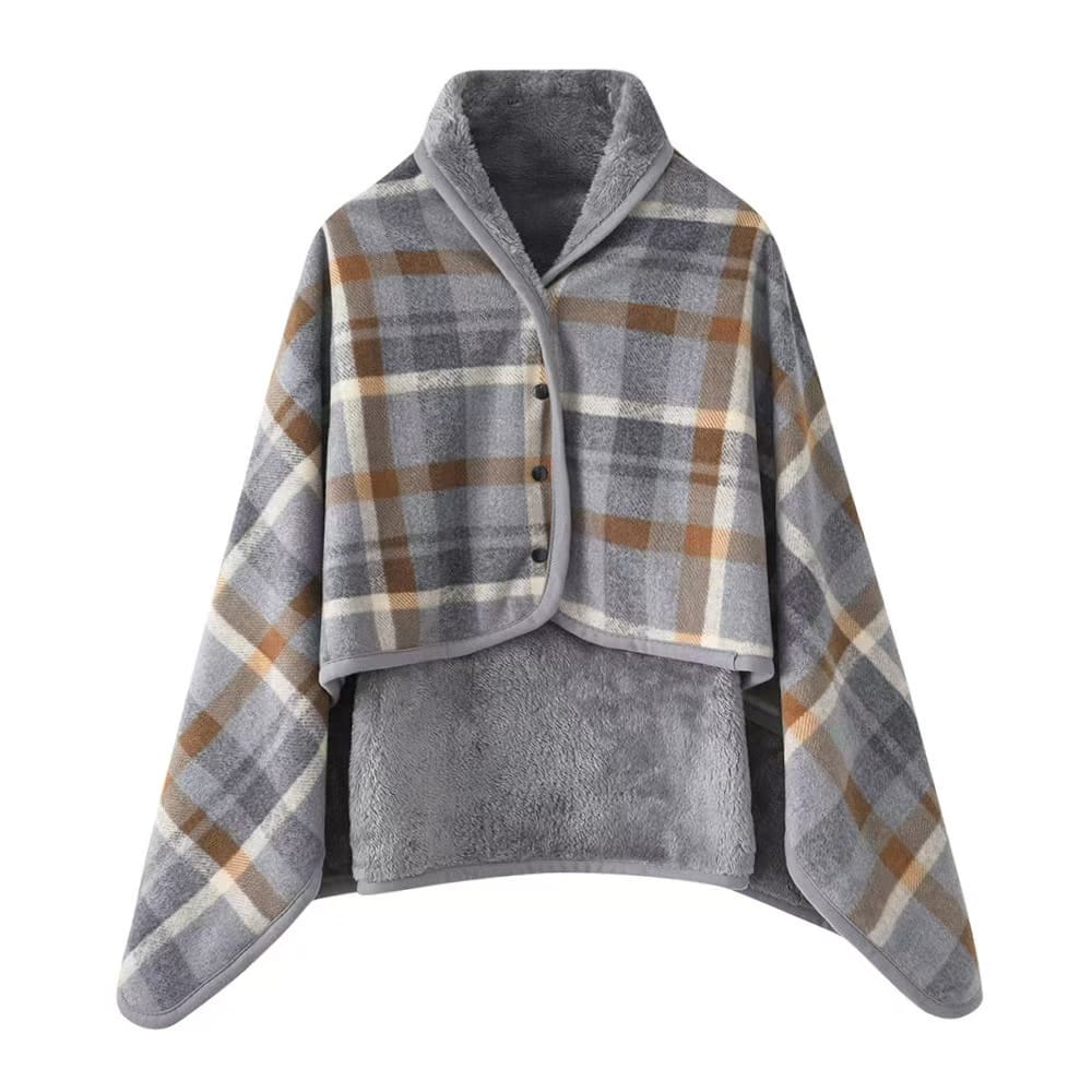 double layer plaid cape shawl reversible checkered wrap for women