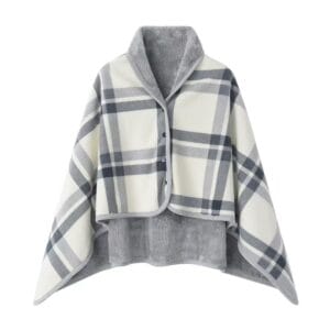 double layer plaid cape shawl reversible checkered wrap for women