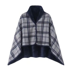 double layer plaid cape shawl reversible checkered wrap for women