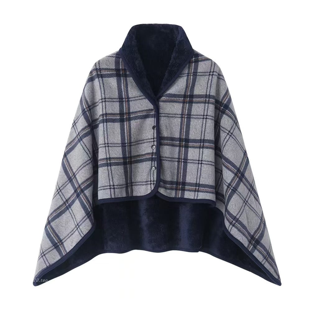 double layer plaid cape shawl reversible checkered wrap for women