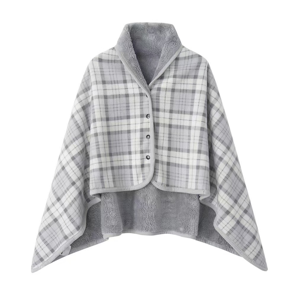 double layer plaid cape shawl reversible checkered wrap for women