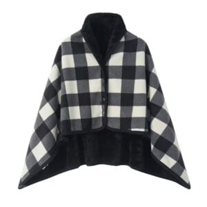 double layer plaid cape shawl reversible checkered wrap for women