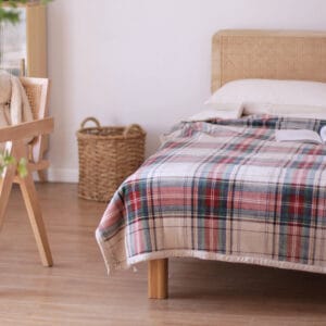 Geometric pattern flannel throw blanket single-layer – green variant
