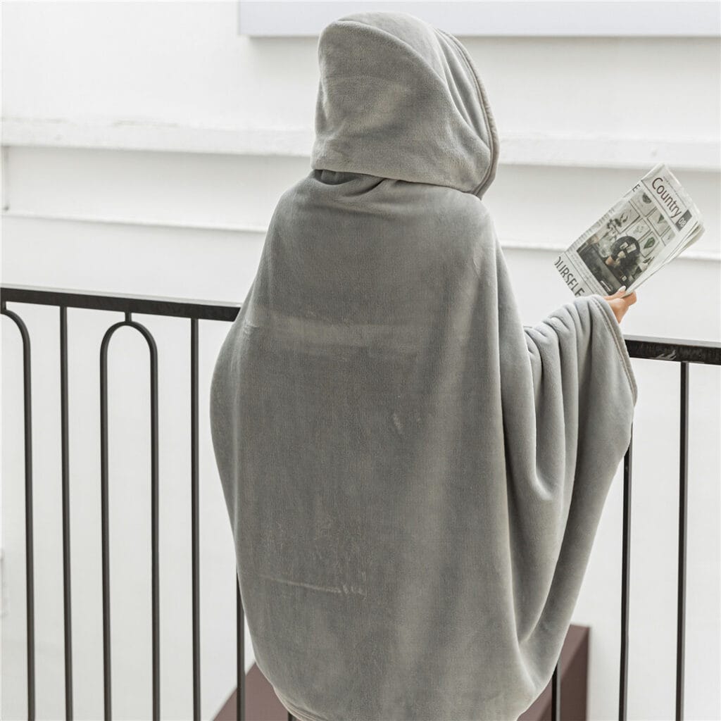 double sided flannel & sherpa cape blanket with hat wearable poncho shawl