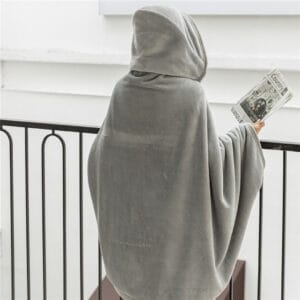 double sided flannel & sherpa cape blanket with hat wearable poncho shawl